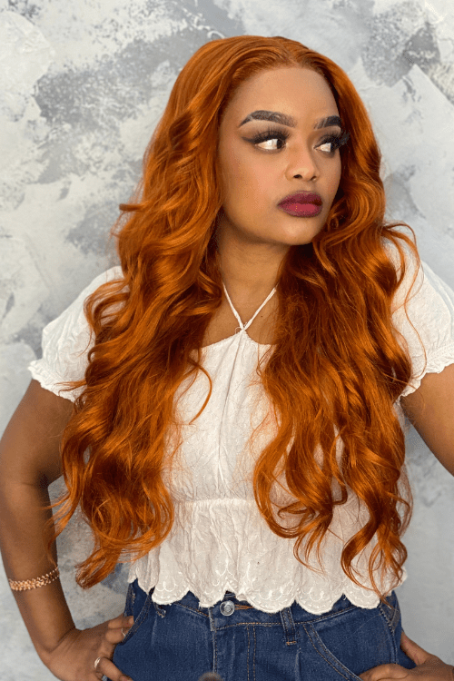 Long Body Wave Synthetic Hair Lace Front Glueless Wig Ginger