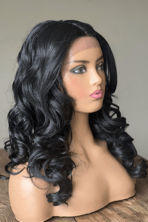 20inch Body Wave Lace Front Middle Part Synthetic Hair Wig Black Colour