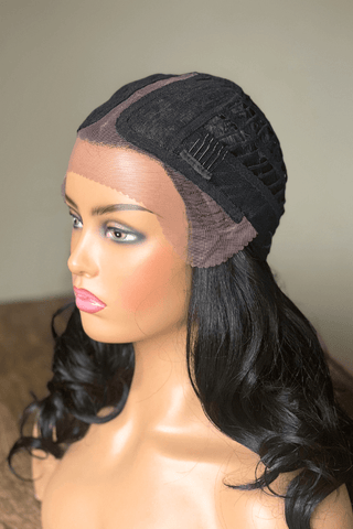 20inch Body Wave Lace Front Middle Part Synthetic Hair Wig Black Colour