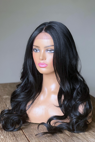 Long Body Wave Synthetic hair Lace Front Wig Natural Black