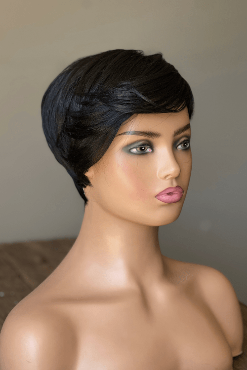 Synthetic Pixie Straight with Lateral Bang Wig Natural Black