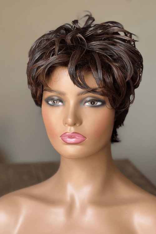 Pixie Wavy and Bouncy with Copper Highlights Wig