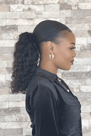 Brazilian Deep Wave Drawstring Ponytail Natural Black